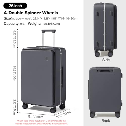 26 Inch Large Checked Luggage PC Hard Shell Suitcase Top Opening Aluminum Frame Travel Suitcases with Wheels
