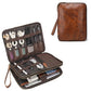 Full Grain Leather Travel Cable Accessories Bag