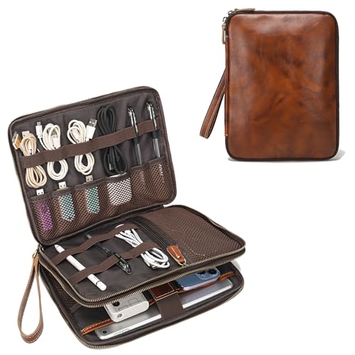 Full Grain Leather Travel Cable Accessories Bag