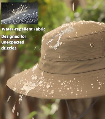 UPF50+ Mens Sun Hat Wide Brim Fishing Hat Sun Protection Bucket Hat for Men Women Beach Gardening Golf Dark Khaki