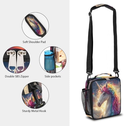 Unicorn Galaxy Cute Kids Lunch Box for Girls Boys Reusable Insulated Lunch Bag for Kids Toddler Thermal Cooler Spacious Lunchbox with Shoulder Strap Lunchbag for School Work Picnic (A09:Unicorn)