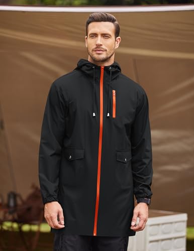 Long Rain Jackets Lightweight Hooded Packable Raincoat Waterproof Outdoor Hiking Windbreaker Jacket for Men
