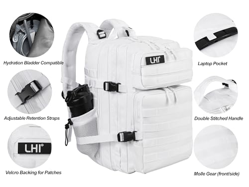 Military Tactical Backpack for Men and Women 45L Army 3 Days Assault Pack Bag Large Rucksack with Molle System White
