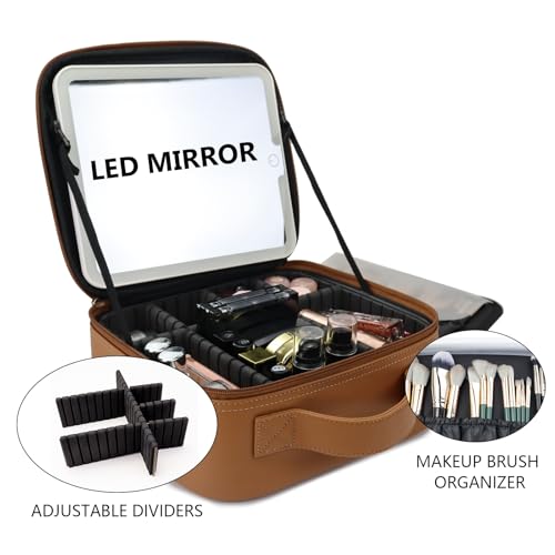 Travel Makeup Bag with LED Mirror Travel Makeup Organizer with 3 Lighted Settings