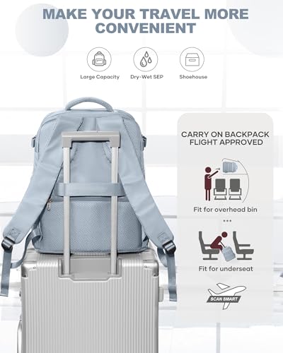 Travel Backpack Carry On for Women Man Gym Backpacks with Laptop Compartment Mochila de Viaje Teacher Personal Item Backpack Airplane Accessories Must Haves Grey Blue 20L