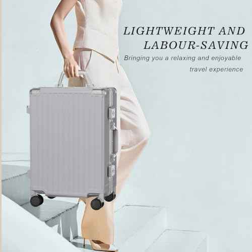 Carry On Luggage PC+ABS Aluminum Frame Zipperless Luggage Hard Shell Suitcase TSA Lock Double Spinner Wheels 20 Inch Silver