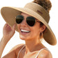 Womens Sun Hat with Ponytail Hole Wide Brim Beach Straw Visor Khaki