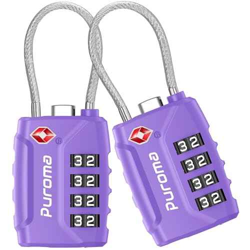 2 TSA Approved Luggage Locks 4 Digit Code Cable Lock Basic Purple (2 Count)