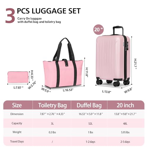 Carry On Luggage Sets 3 Piece 20 Inch Suitcase Set with Duffel Bag (3 Count)