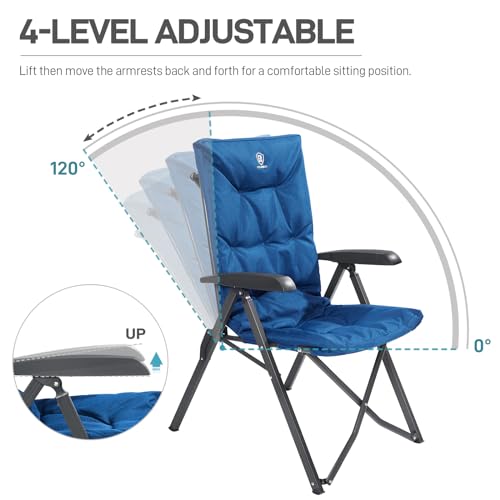 Folding Padded Camping Chair 4 Positon Adjustable Recliner with High Back Support Portable for Adults