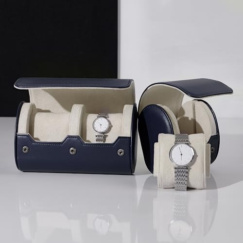2 Slot Leather Watch Organizer Box Dark Blue