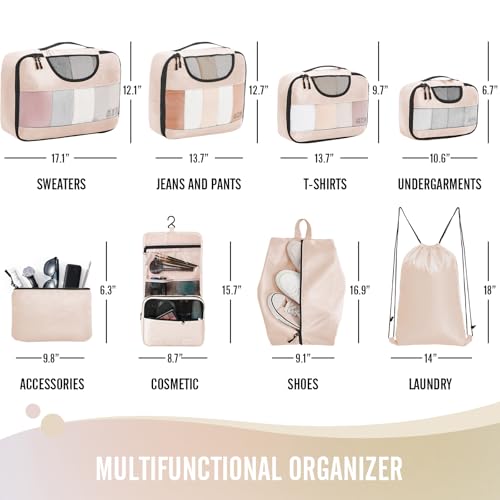8 Set Packing Cubes for Travel Essentials (8 Count)