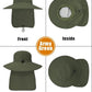 Outdoor Sun Hats with Stowable Neck Flap for Men Women UPF 50+ Mesh Summer Bucket Hat Wide Brim for Fishing Safari Hiking Army Green