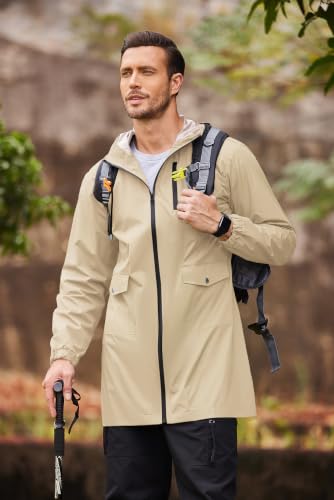 Long Rain Jackets Lightweight Hooded Packable Raincoat Waterproof Outdoor Hiking Windbreaker Jacket for Men