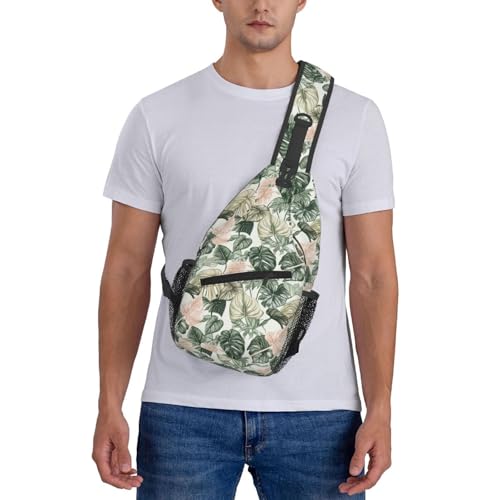 Sling Bag Tropical Leaf Pattern Hiking Daypack Crossbody Shoulder Backpack Travel Chest Pack for Men Women