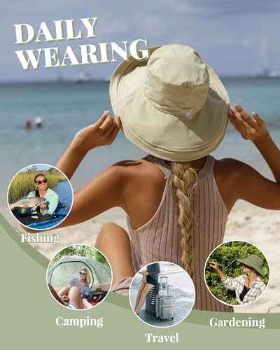 Womens Sun Hat with Ponytail Hole Cotton Shapeable Wide Brim