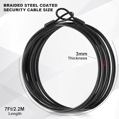 12 Pack Security Cable Luggage Lock with Loops 7 ft 3mm Braided Steel Coated Bike Cable Wire Double Loop Anti Theft Safety for U Lock (12 Count)