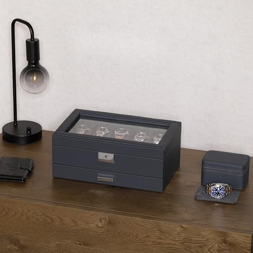 10 Slot Watch Box in Leather with Valet Drawer