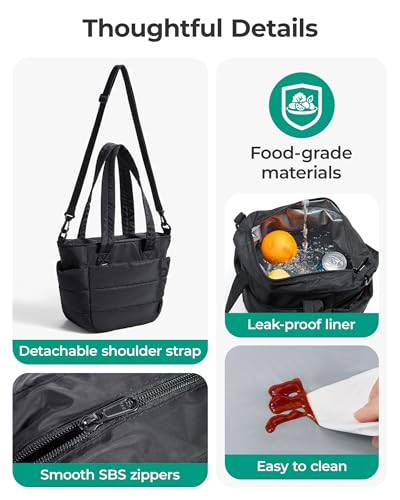 Lunch Bag Women Small Insulated Tote with Lunch Compartment Quilted Lightweight Puffy Tote Bag for Work (04-Green)