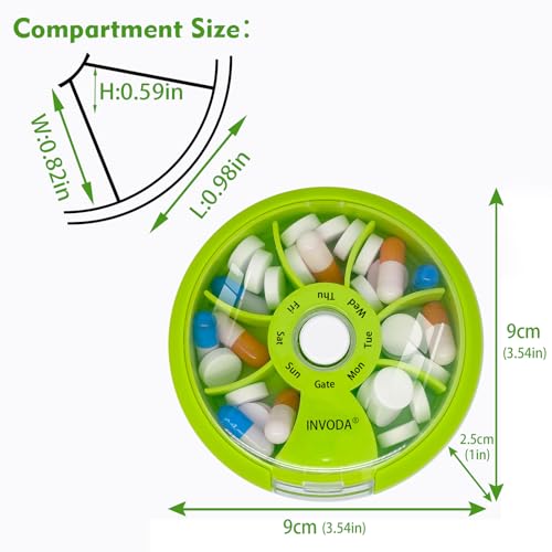 Weekly Pill Organizer 7 Compartment Rotating Pill Box for Daily