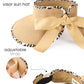 Women's Straw Sun Visor Hat UPF Wide Shade Ponytail Summer Hat