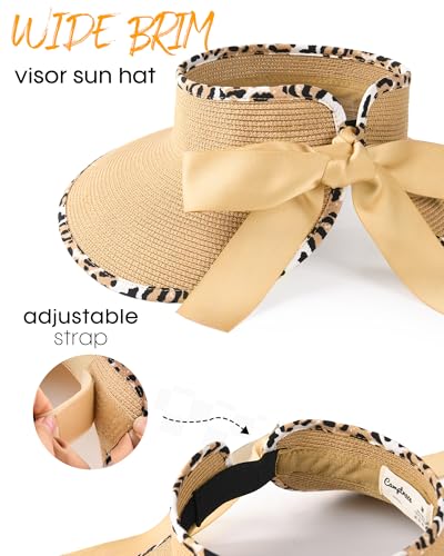 Women's Straw Sun Visor Hat UPF Wide Shade Ponytail Summer Hat