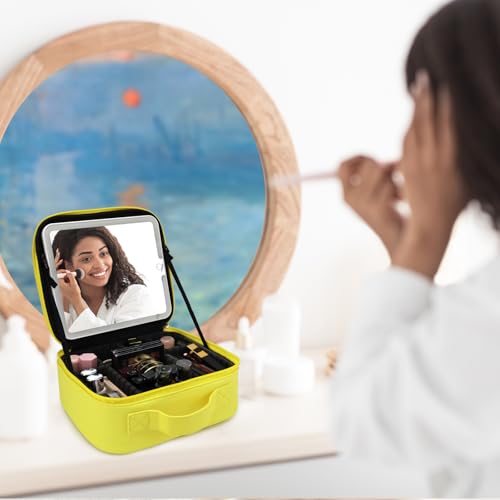 Travel Makeup Bag with LED Mirror Travel Makeup Organizer with 3 Lighted Settings