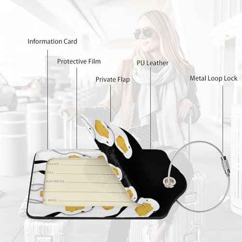2 Pack Luggage Tags for suitcases Silly Goose TSA Approved Label Luggage Tag Baggage Tag Leather Stainless Steel Loop Label Tag for Men Women Travel Bag Suitcase (2 Count)