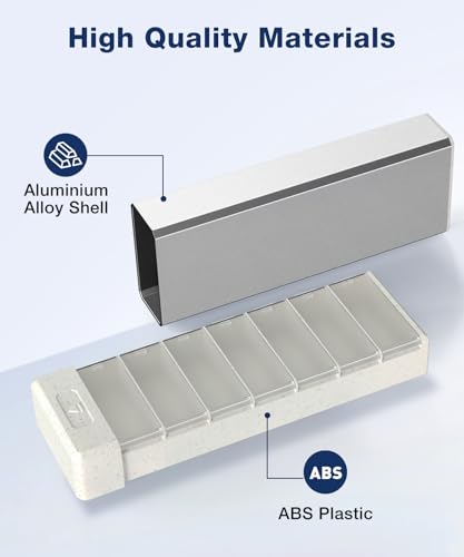Metal Pill Organizer with 7 Separate Compartments for Pills Storage