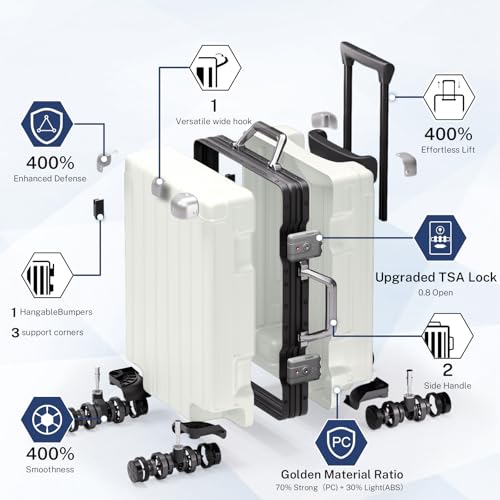 Zipperless Luggage with Spinner Wheels 100% PC Hardside 24in Suitcase