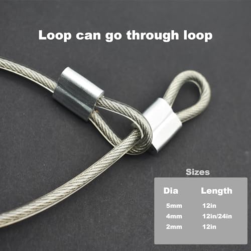 10 Pcs 2mm Wire 12 inch Vinyl Coated Stainless Steel Cable with Loops Short Wire Rope Lanyard Lock Security Chain Link for Outdoor Gates (10 Count)