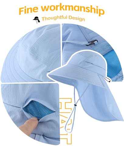 UPF 80+ Sun Hat for Men Women Wide Brim Sun Hat with Neck Flap Summer Beach UV Protection Gardening Fishing Hat