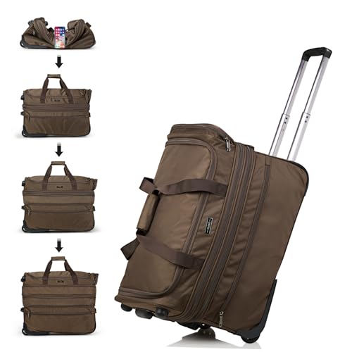 Large Expandable checked Luggage Suitcases with Wheels Foldable Duffle Bag for Travel suitcase for Women Men Garment Bag（Coffee）