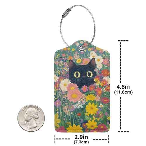 2 Pcs Luggage Tags for Suitcases Black Cat PU Leather Luggage Tag with Privacy Cover Label Address Card and Durable Metal Ring Suitable for Men Women Handbags Backpacks