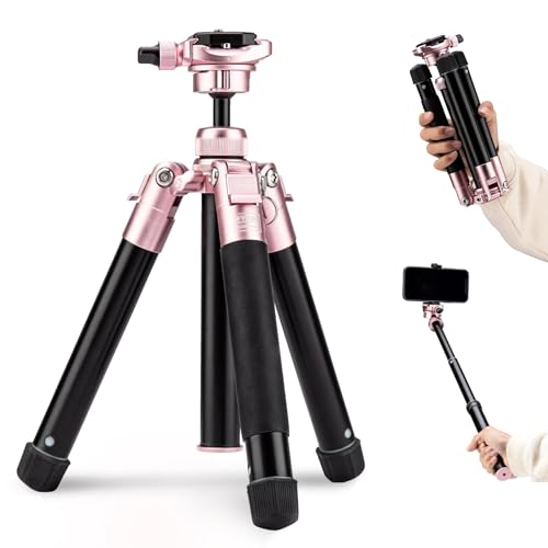 Mini Tripod 60" Lightweight Compact Travel Tripod with 360 Degree Ball Head Phone Mount Detachable Selfie Stick