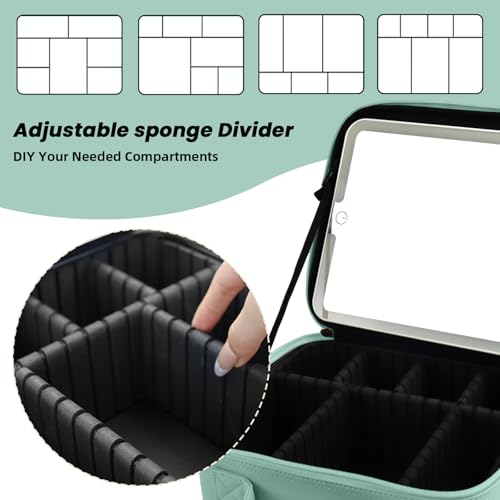 Travel Makeup Bag with LED Mirror and Light Makeup Travel Bag Organizer Portable Cosmetic Brush Organizer Bag with Adjustable Dividers for Cosmetics Makeup Brushes Toiletry