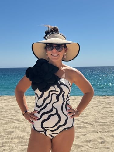 Womens Sun Hat with Ponytail Hole Wide Brim Beach Straw Visor