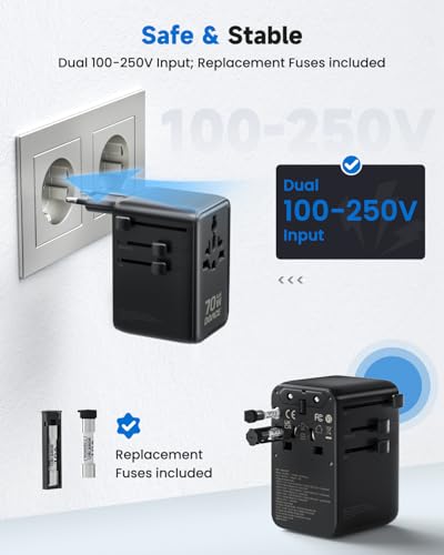 70W GaN Universal Travel Adapter with USB