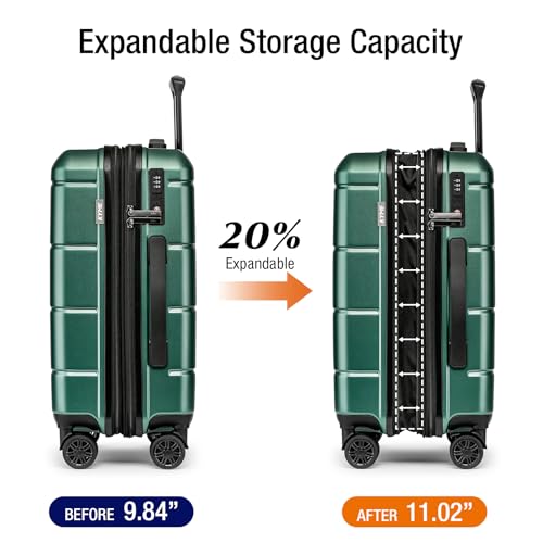 Carry On Luggage 22x14x9 Airline Approved Expandable Hardshell 20 Inch Suitcase with TSA Lock Carry On Suitcase with Wheels Small Travel Rolling Luggage with Cup Holder for Men Women Green