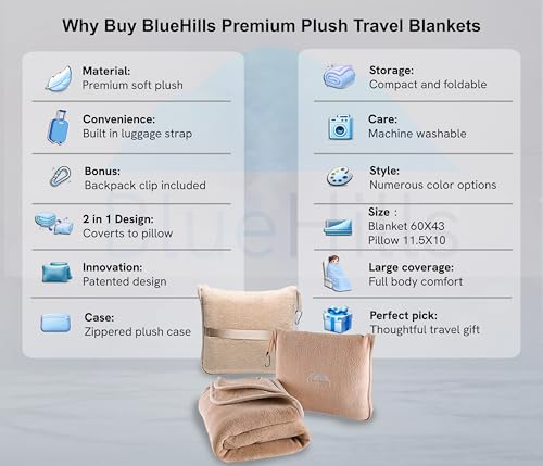 Premium Soft Travel Blanket Pillow Airplane Throws Packable Beige