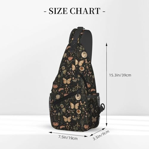 Sling Bag Vintage Butterfly Moon Flower Hiking Daypack Crossbody Shoulder Backpack Travel Chest Pack for Men Women