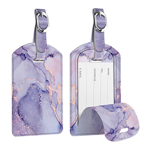 2 Pack Luggage Tags Leather Name ID Labels with Privacy Cover (2 Count)