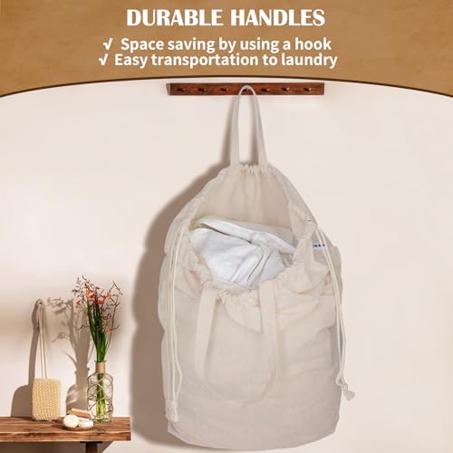 Cotton Canvas Laundry Bag with Handles & Base 16"Wx16"D x27.6"H