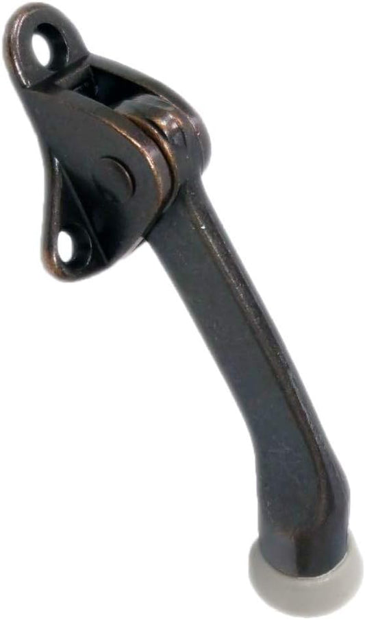 QCAA Heavy Duty Kickdown Door Holder, 4", Zinc Die Cast, Antique Copper, 2 Pack, Made in Taiwan