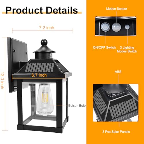 Solar Porch Lights with 3 Modes & Motion Sensor