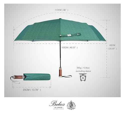 Folding Umbrella Lux Hardwood Handle Herringbone Jade Green