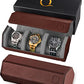 Leather Watch Roll Travel Case for 3 Watches