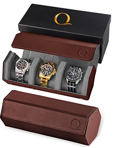 Leather Watch Roll Travel Case for 3 Watches