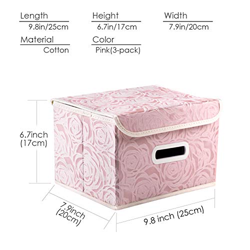 Collapsible Storage Boxes with Lids Fabric Decorative Storage Bins Cubes Organizer Containers Baskets with Cover Handles Divider for Bedroom Closet Living Room 9.8x7.9x6.7 Inch 3 Pack (3 Count)