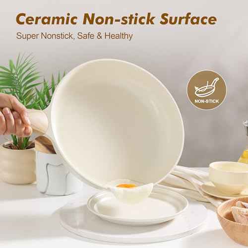9.5inch Ceramic Nonstick Frying Pan Paella Pan with Lid
